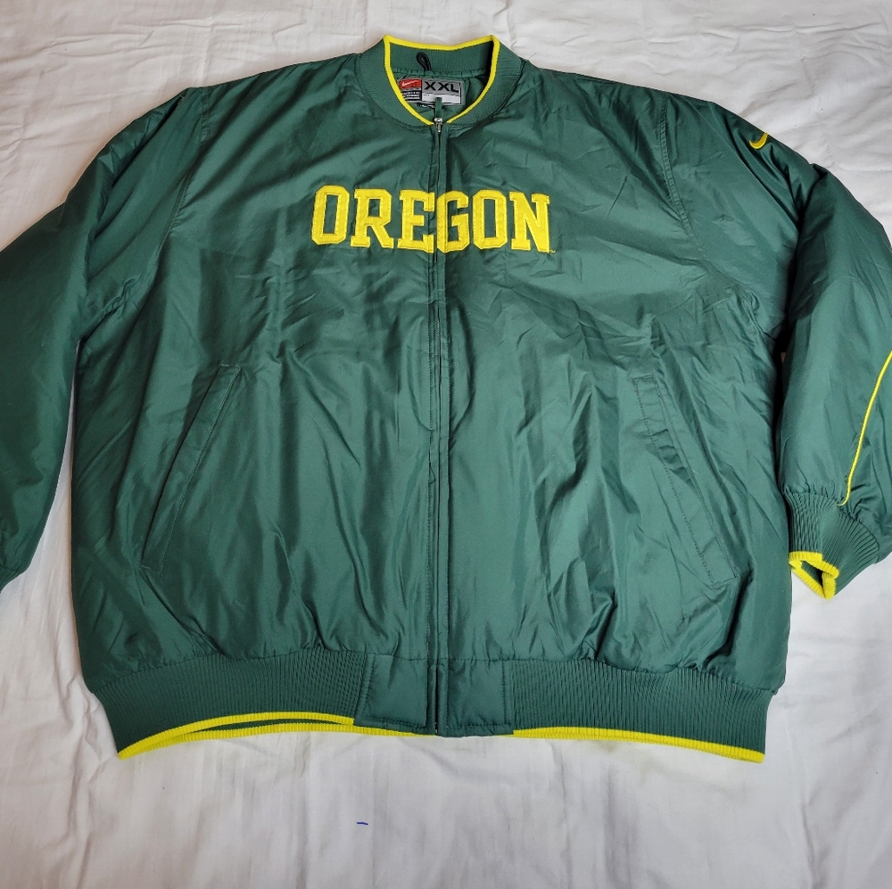 vintage 1999 Nike Oregon Ducks sideline varsity bomber jacket.